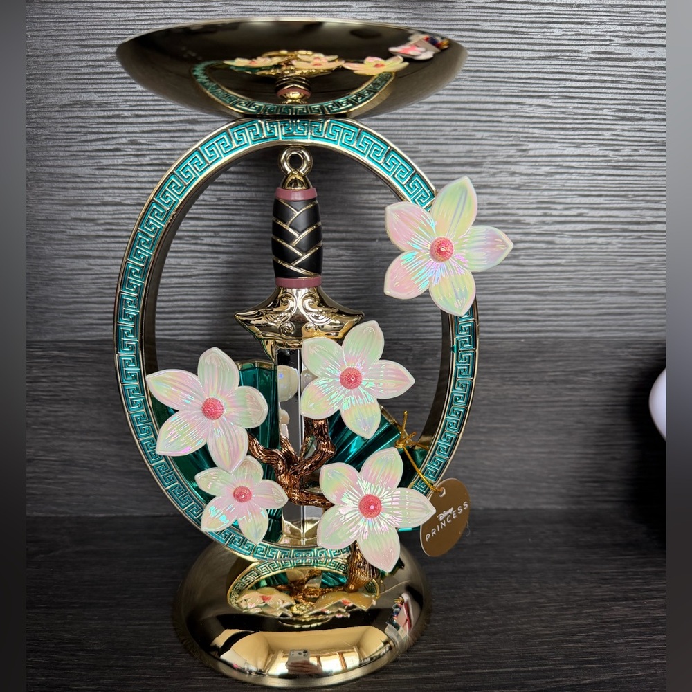 Mulan Pedestal Bath & Body Works Teal and Gold Floral Aromatherapy Accent